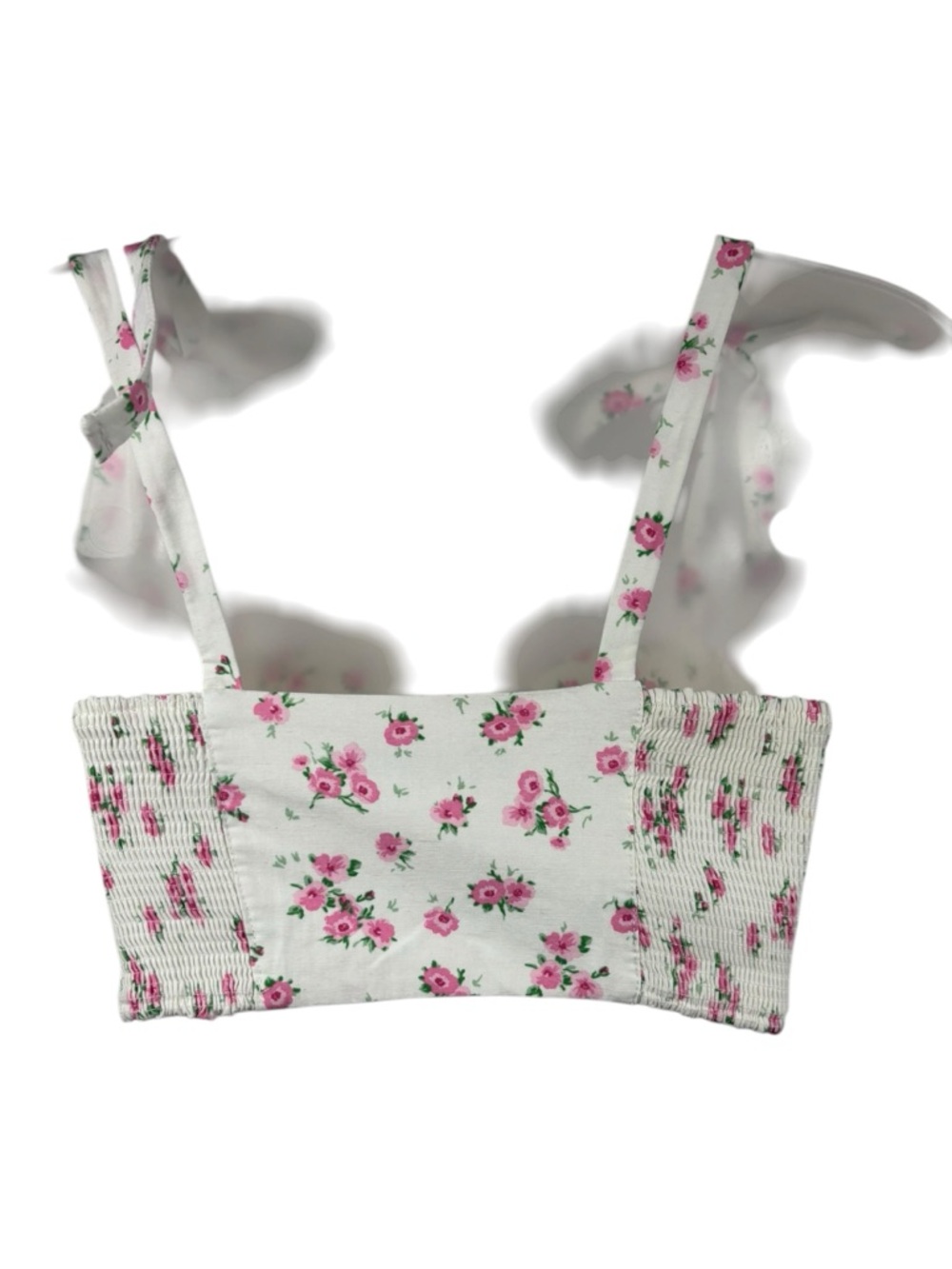 Zara Bustier Crop Top Smocked Floral White Pink Size S Coquette Cottagecore - Picture 7 of 10